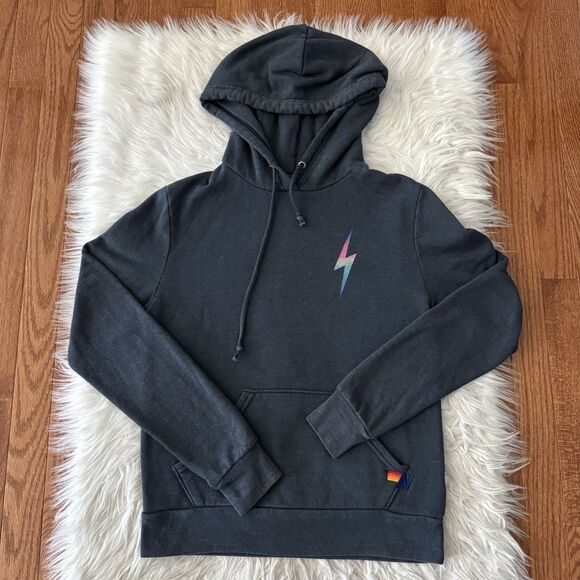 Aviator Nation Hoodie Women’s XS Lightning Bolt Gray Sweatshirt Pullover Logo - Picture 1 of 9